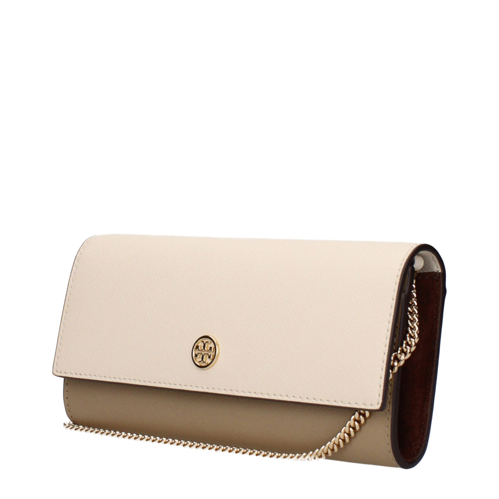 Tory Burch – Small Leather & Suede Clutch Almond Beige