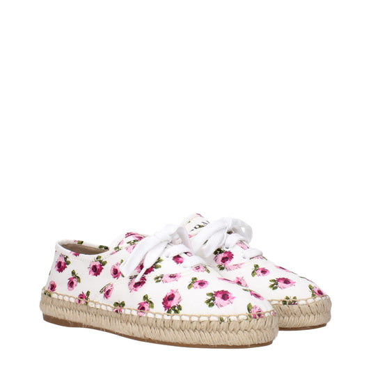 Prada – White Fabric Espadrilles with Floral Print