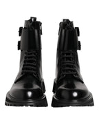 Dolce & Gabbana - Black Leather Lace Up Mid Calf Boots
