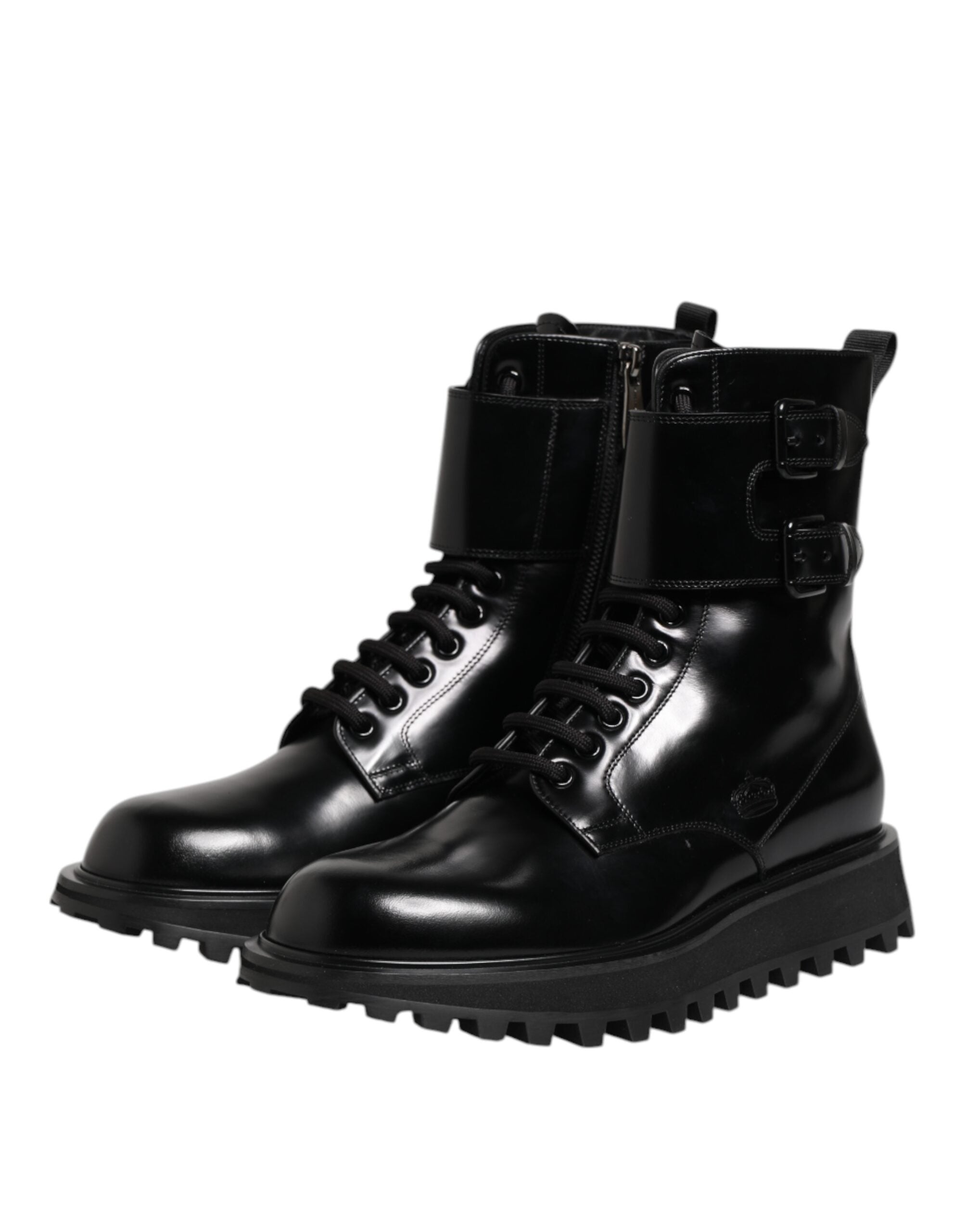 Dolce & Gabbana - Black Leather Lace Up Mid Calf Boots