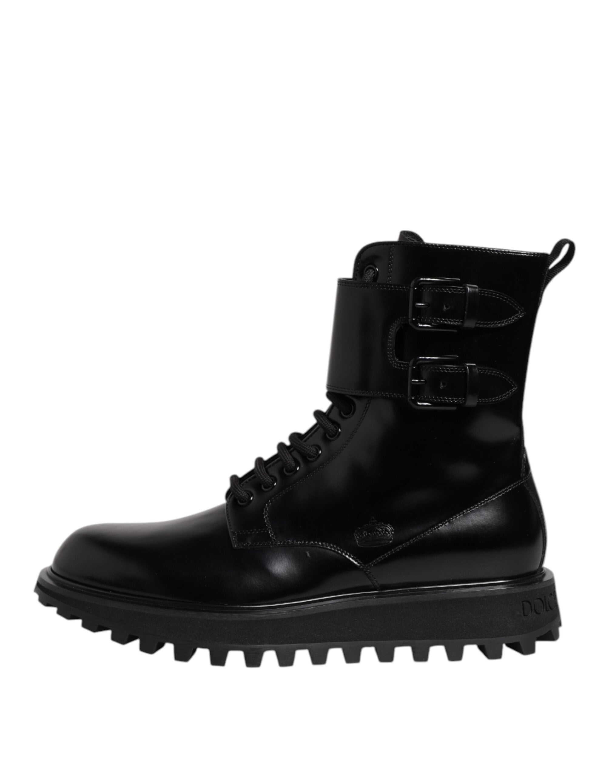 Dolce & Gabbana - Black Leather Lace Up Mid Calf Boots