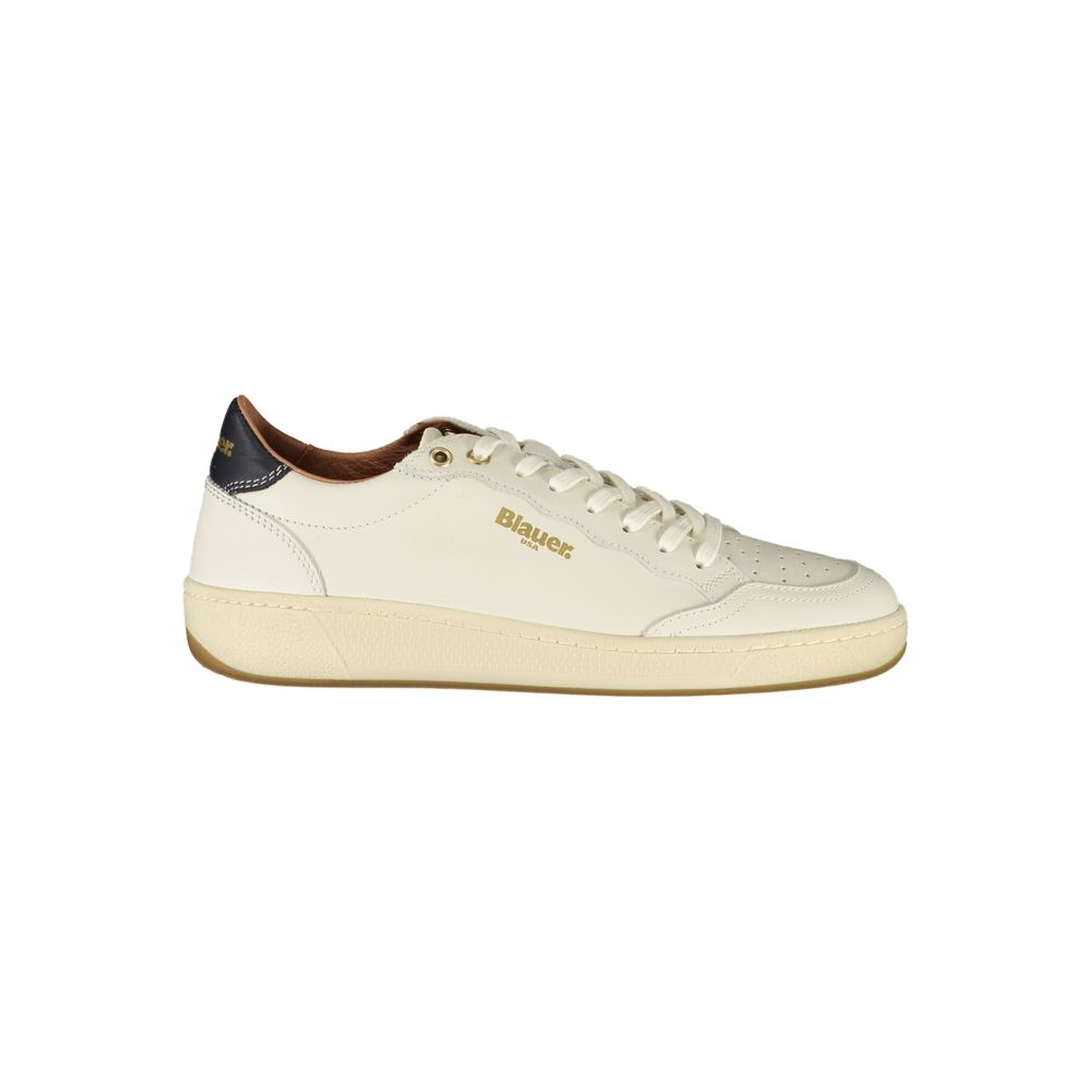 Blauer – White Leather Sneakers with Logo Detail