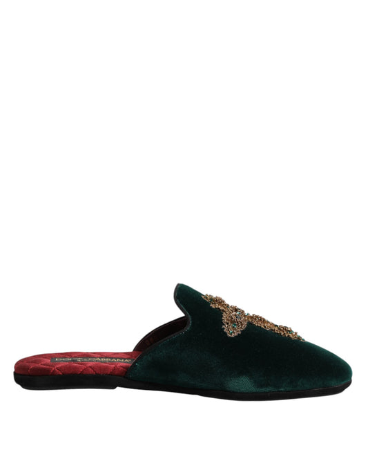 Dolce & Gabbana – Green Velvet Embellished Slippers
