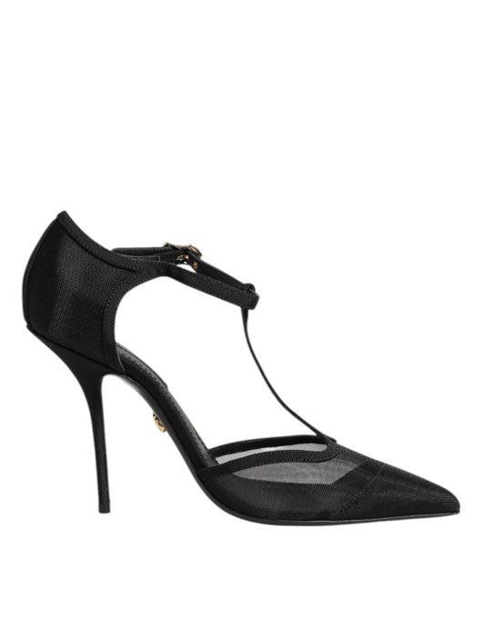 Dolce & Gabbana – Black Mesh T-Strap Heels