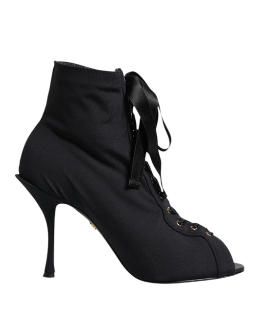 Dolce & Gabbana – Black Lace-Up Stiletto Ankle Boots