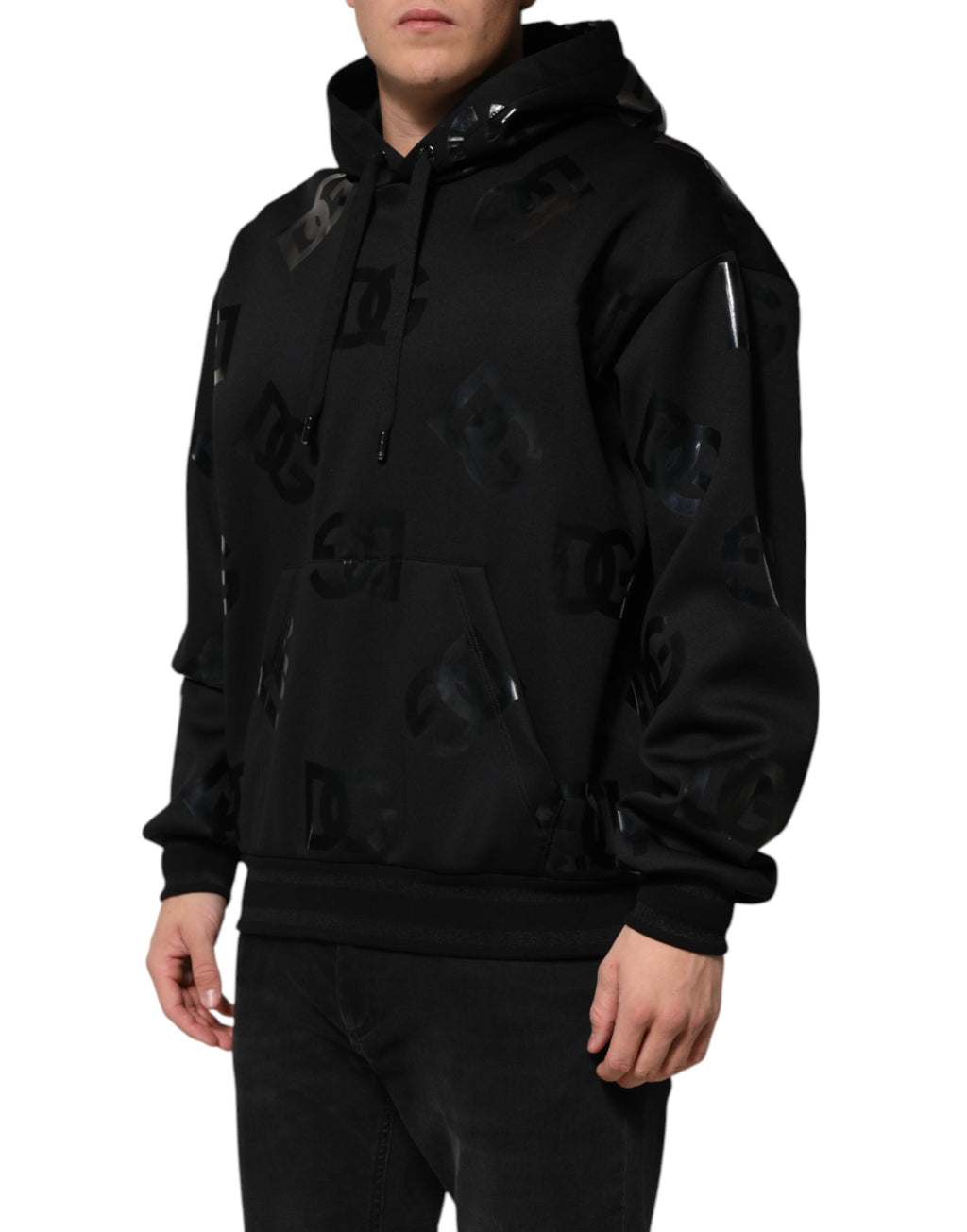 Dolce & Gabbana - Black DG Logo Hoodie Metallic Print Sweater