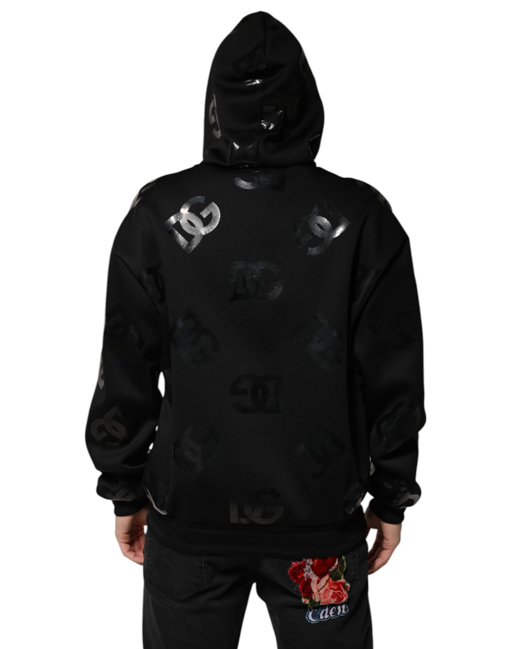 Dolce & Gabbana - Black DG Logo Hoodie Metallic Print Sweater