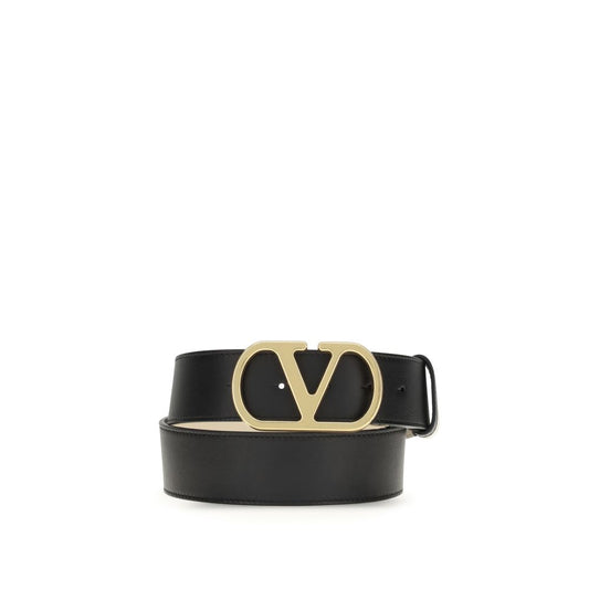 Black belt with gold logo buckle on a white background