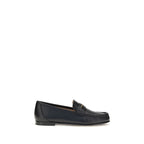 Chloé – Black Leather Loafers with Gold Chain Logo
