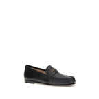 Chloé – Black Leather Loafers with Gold Chain Logo