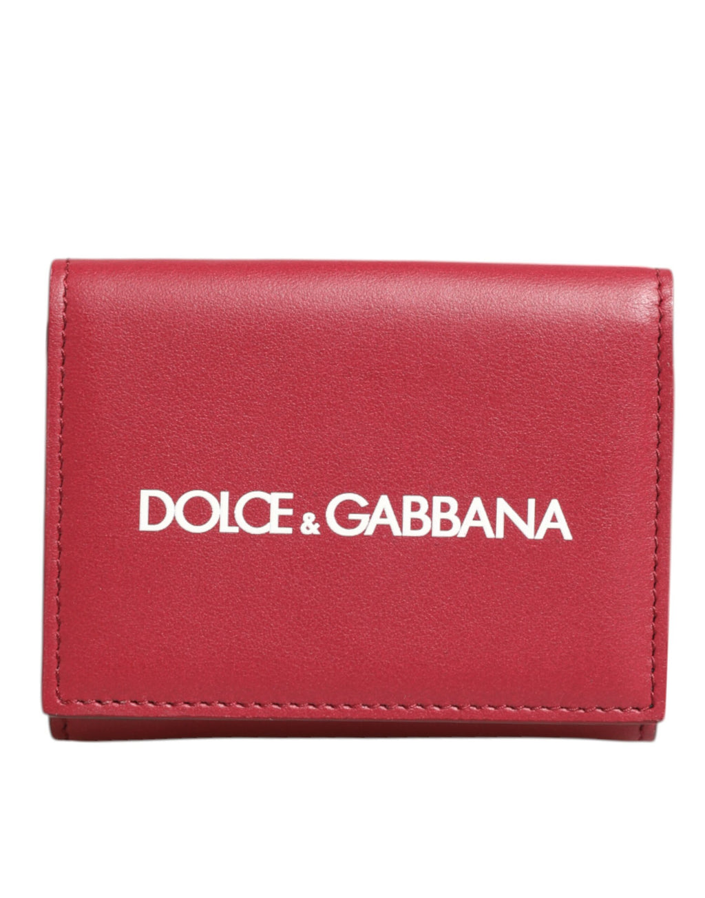 Dolce & Gabbana - Red Leather Bold Logo Print Trifold Card Holder Wallet