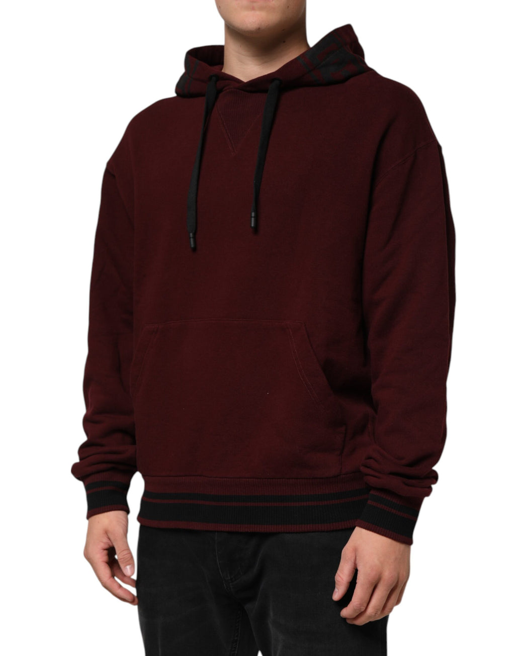 Dolce & Gabbana - Burgundy Cotton Plaid Lined Men Hoodie Sweater