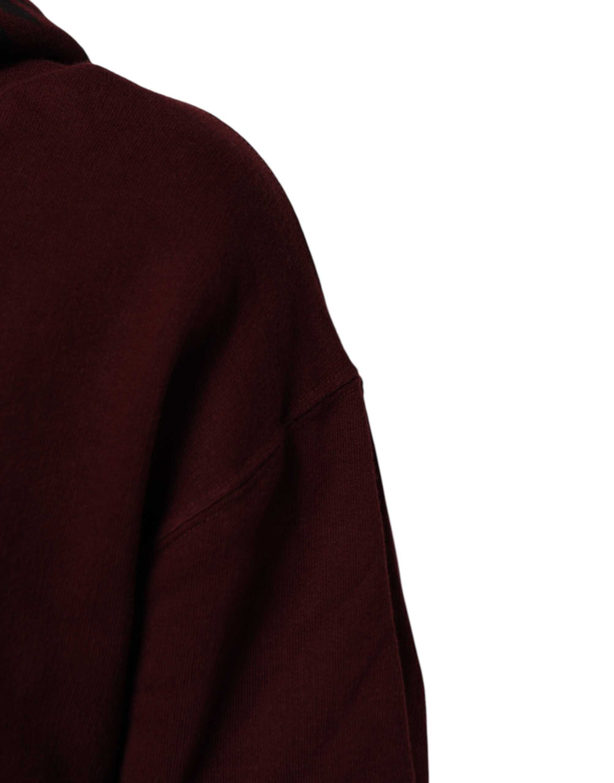 Dolce & Gabbana - Burgundy Cotton Plaid Lined Men Hoodie Sweater