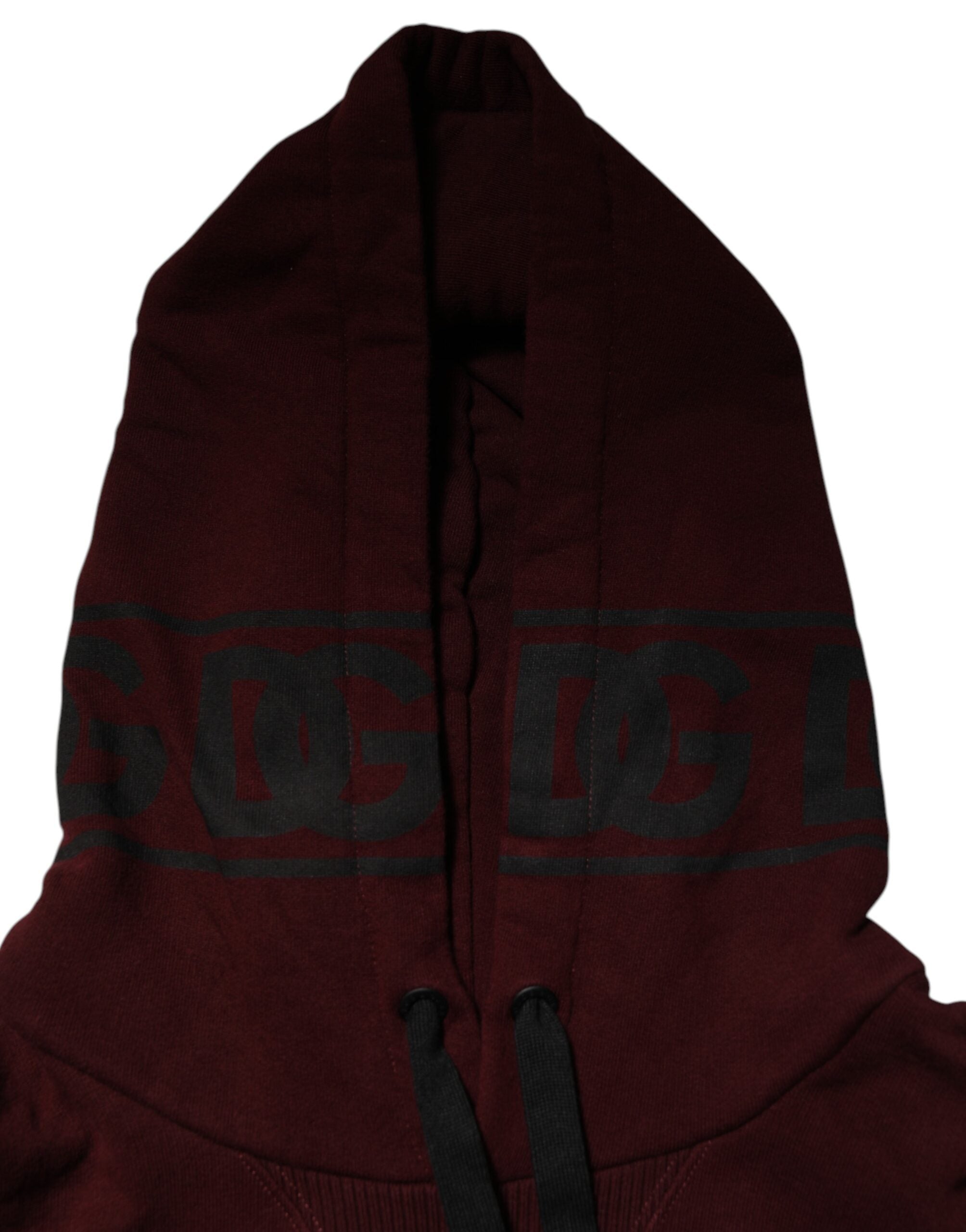 Dolce & Gabbana - Burgundy Cotton Plaid Lined Men Hoodie Sweater