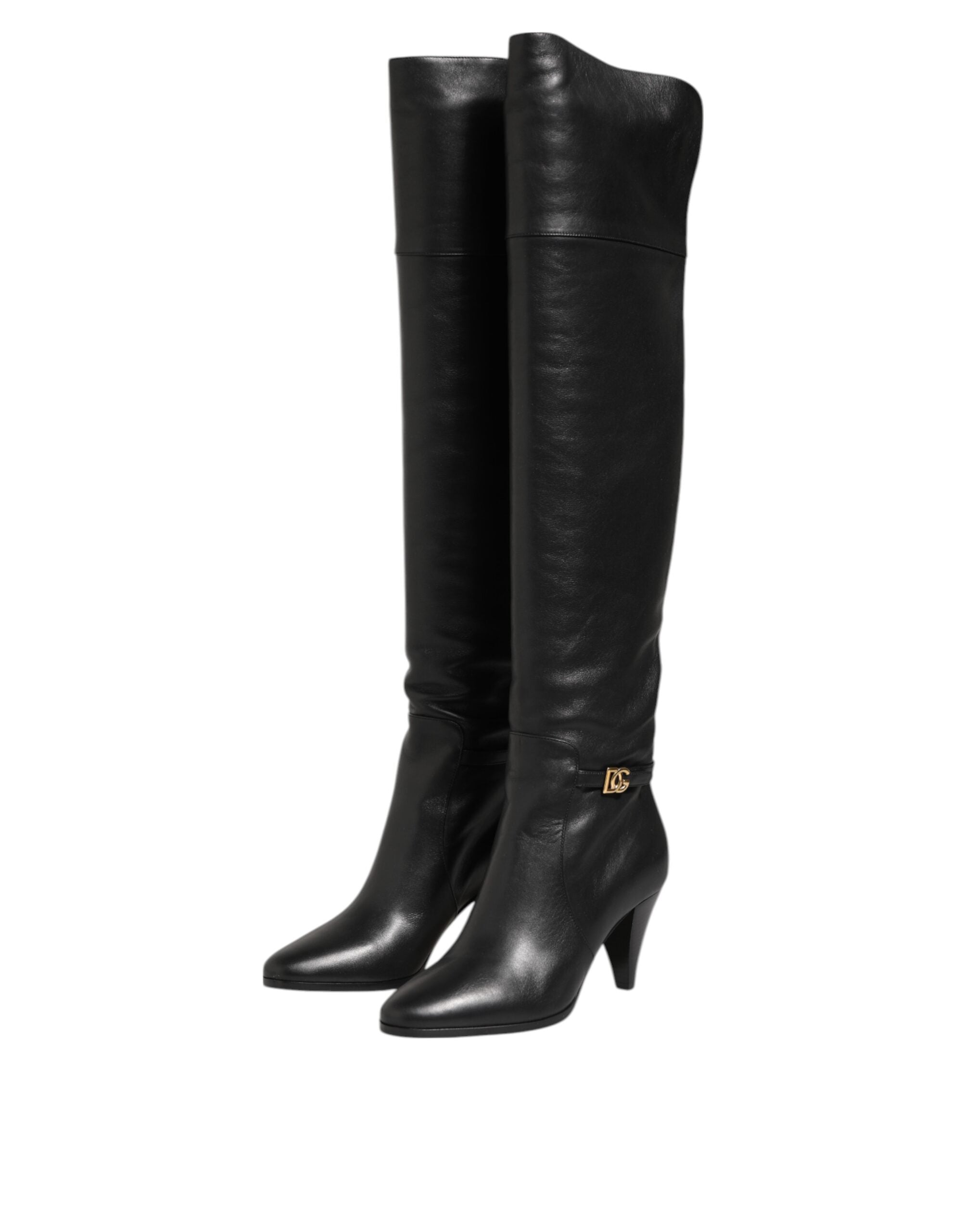 Dolce & Gabbana - Black Leather Over-The-Knee DG Boots