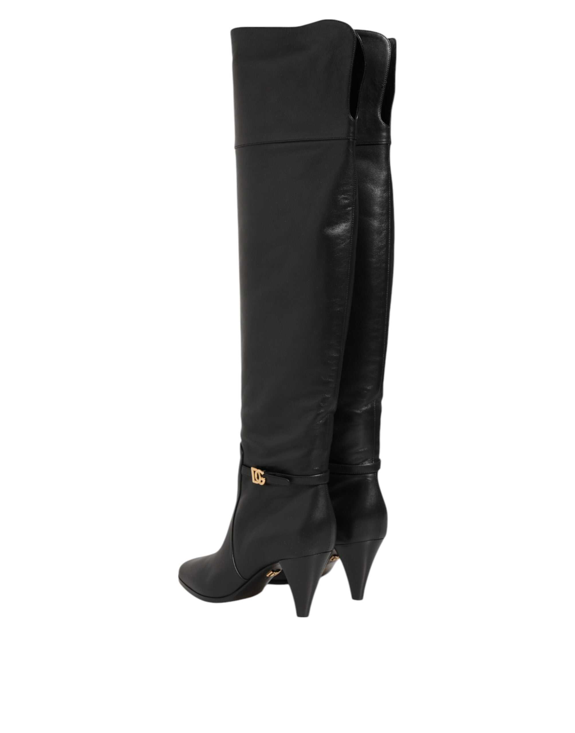 Dolce & Gabbana - Black Leather Over-The-Knee DG Boots