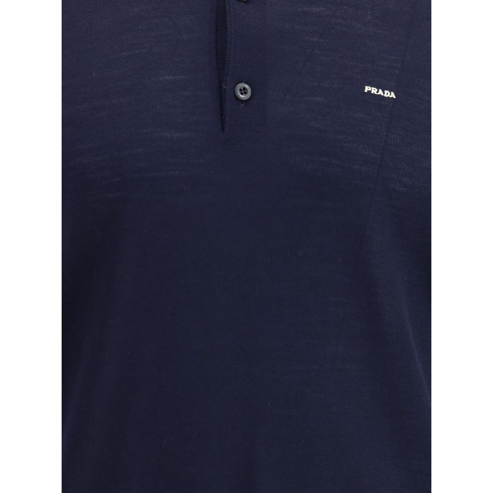Prada - Blue Fleece Wool Polo Shirt