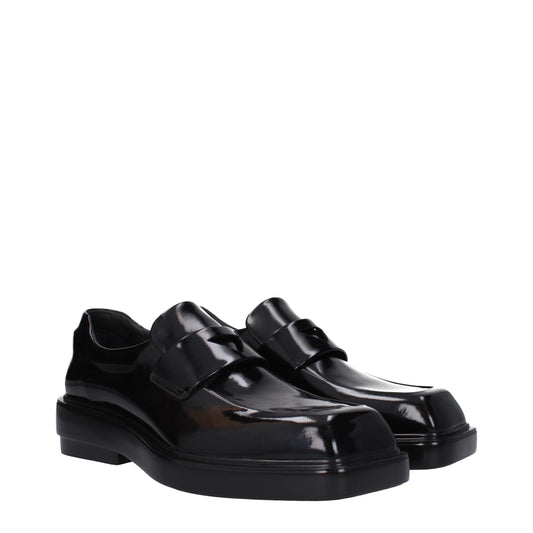 Prada – Black Leather Slip-On Loafers with Logo Detail