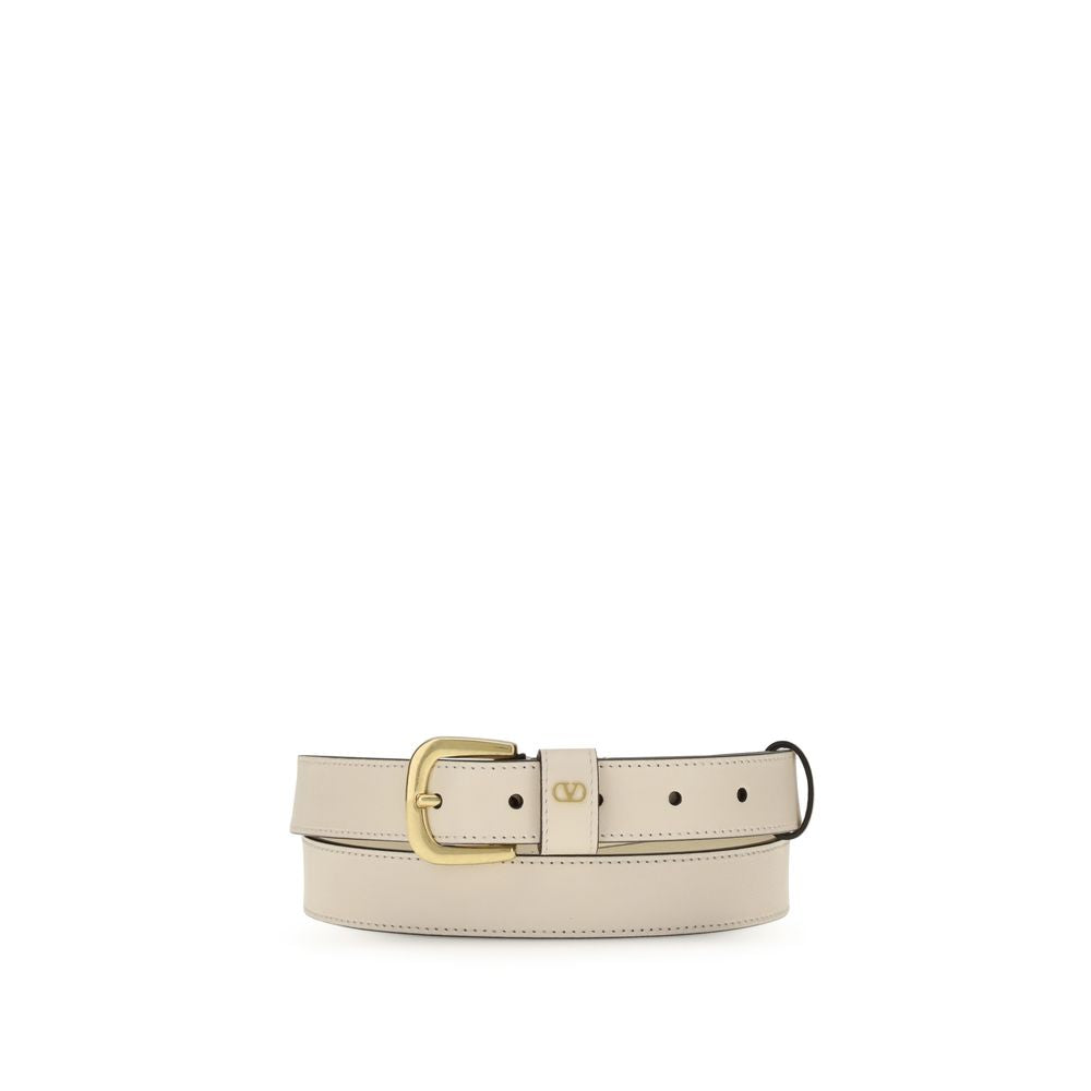 Beige belt with a gold buckle on a white background