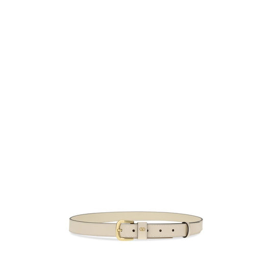 Valentino Garavani – Beige Leather Belt with Gold Buckle