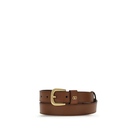 Brown leather belt with a gold buckle on a white background