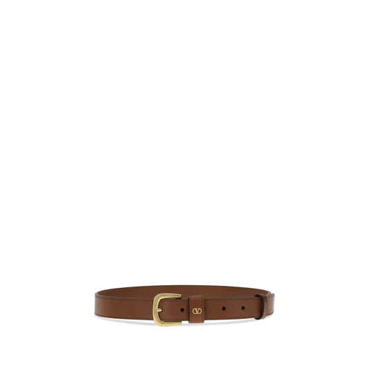 Valentino Garavani – Brown Leather Belt with Gold Buckle