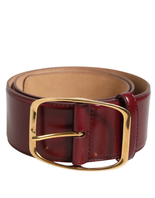 Dolce & Gabbana – Burgundy Leather Belt with Gold Buckle