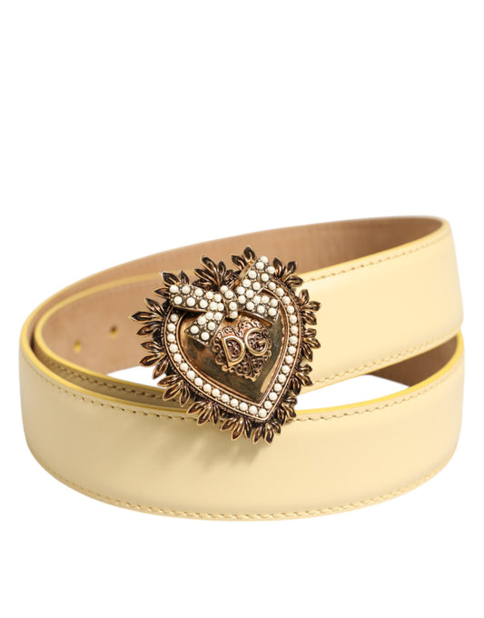 Dolce & Gabbana – Light Yellow Devotion Belt with Heart Buckle
