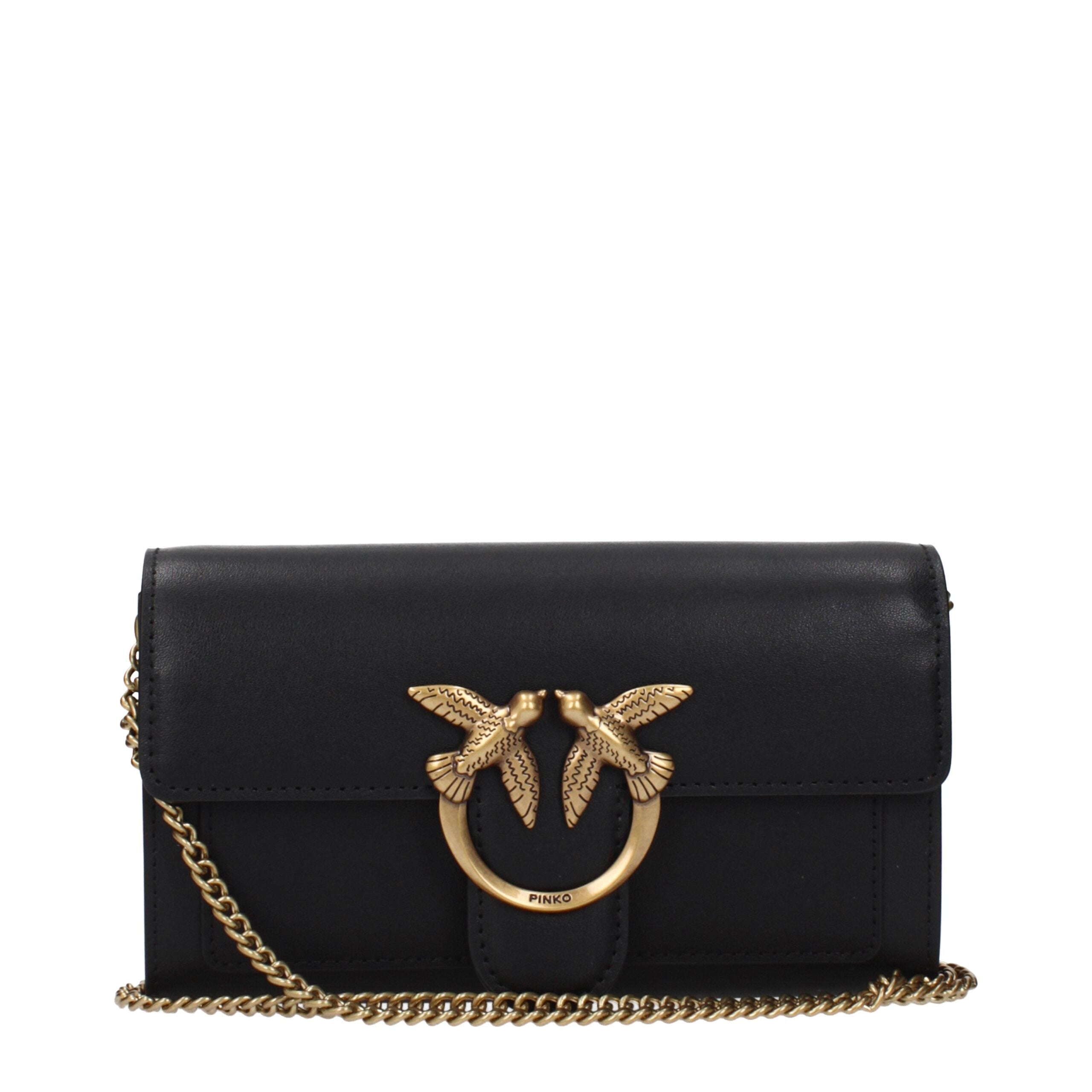 Pinko – Black Leather Vintage-Effect Clutch