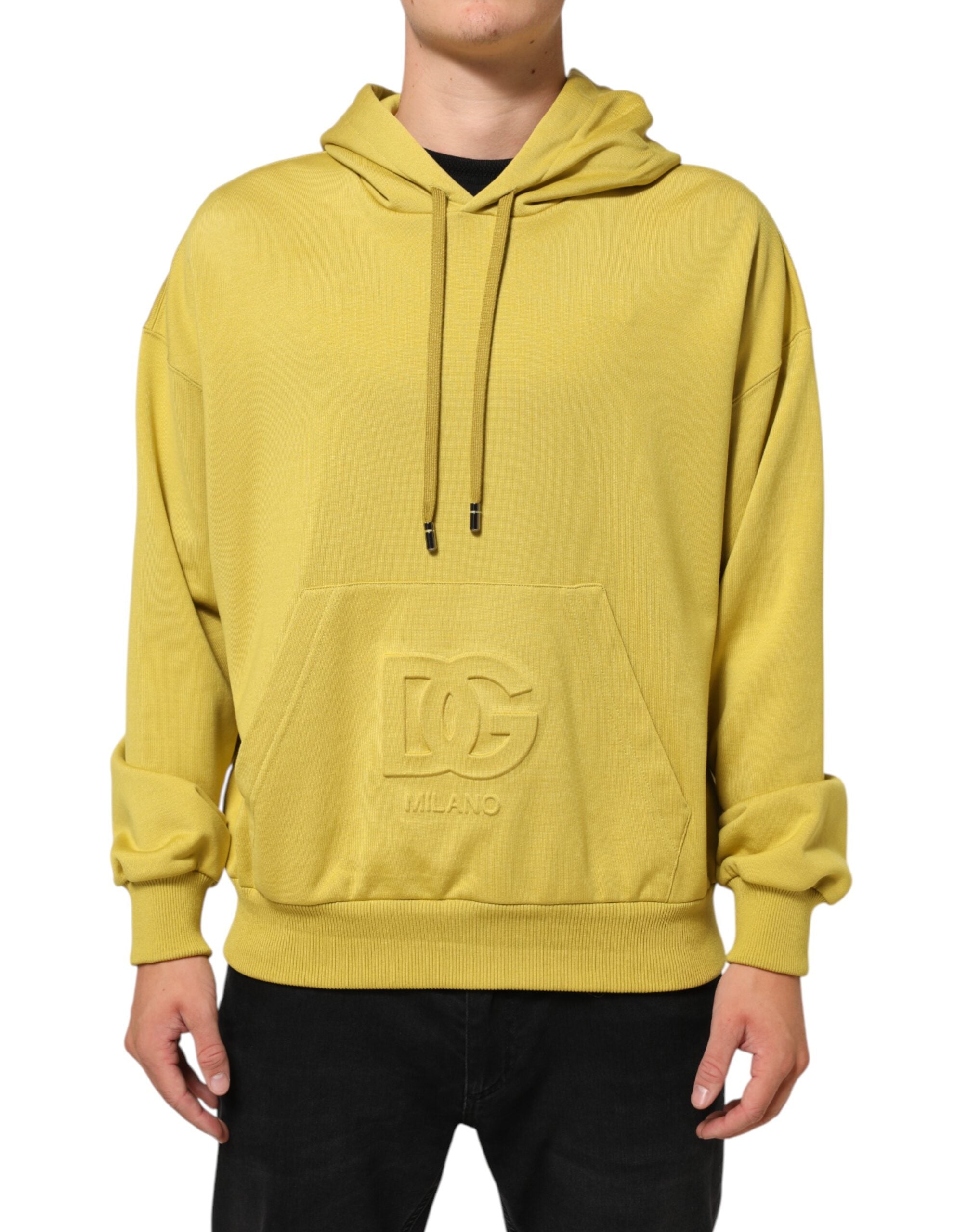 Dolce & Gabbana - Yellow Logo Cotton Hooded Sweatshirt Sweater