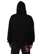 Dolce & Gabbana - Black Printed Hooded Men Sweatshirt Sweater