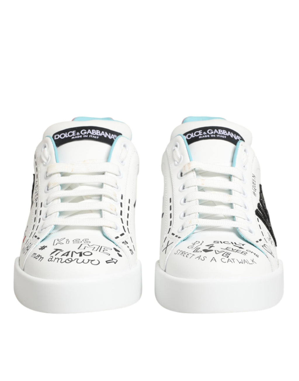 Dolce & Gabbana - White Leather Graffiti Low Top Sneakers Shoes