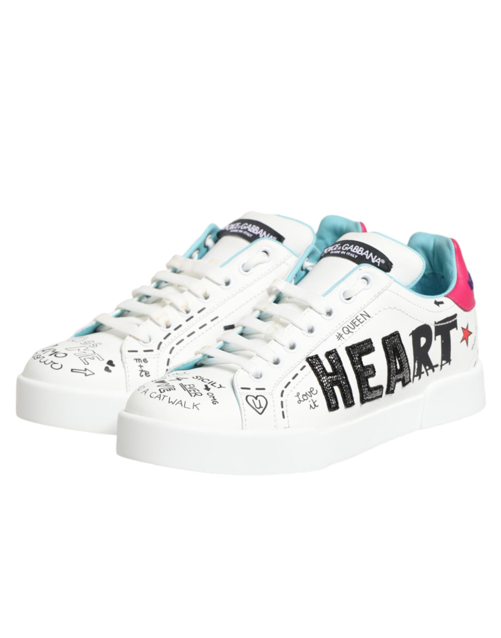 Dolce & Gabbana - White Leather Graffiti Low Top Sneakers Shoes
