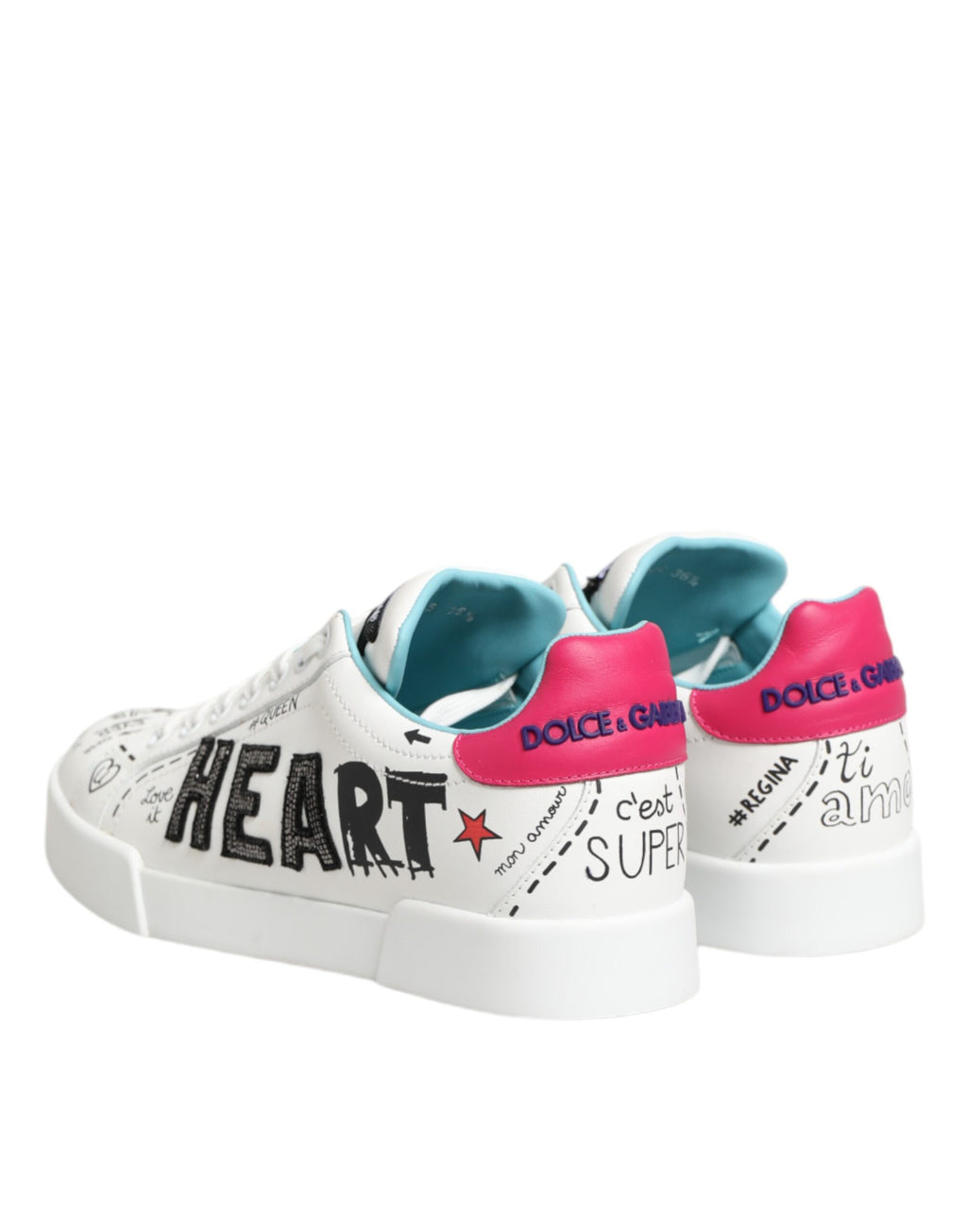 Dolce & Gabbana - White Leather Graffiti Low Top Sneakers Shoes