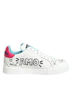 Dolce & Gabbana - White Leather Graffiti Low Top Sneakers Shoes