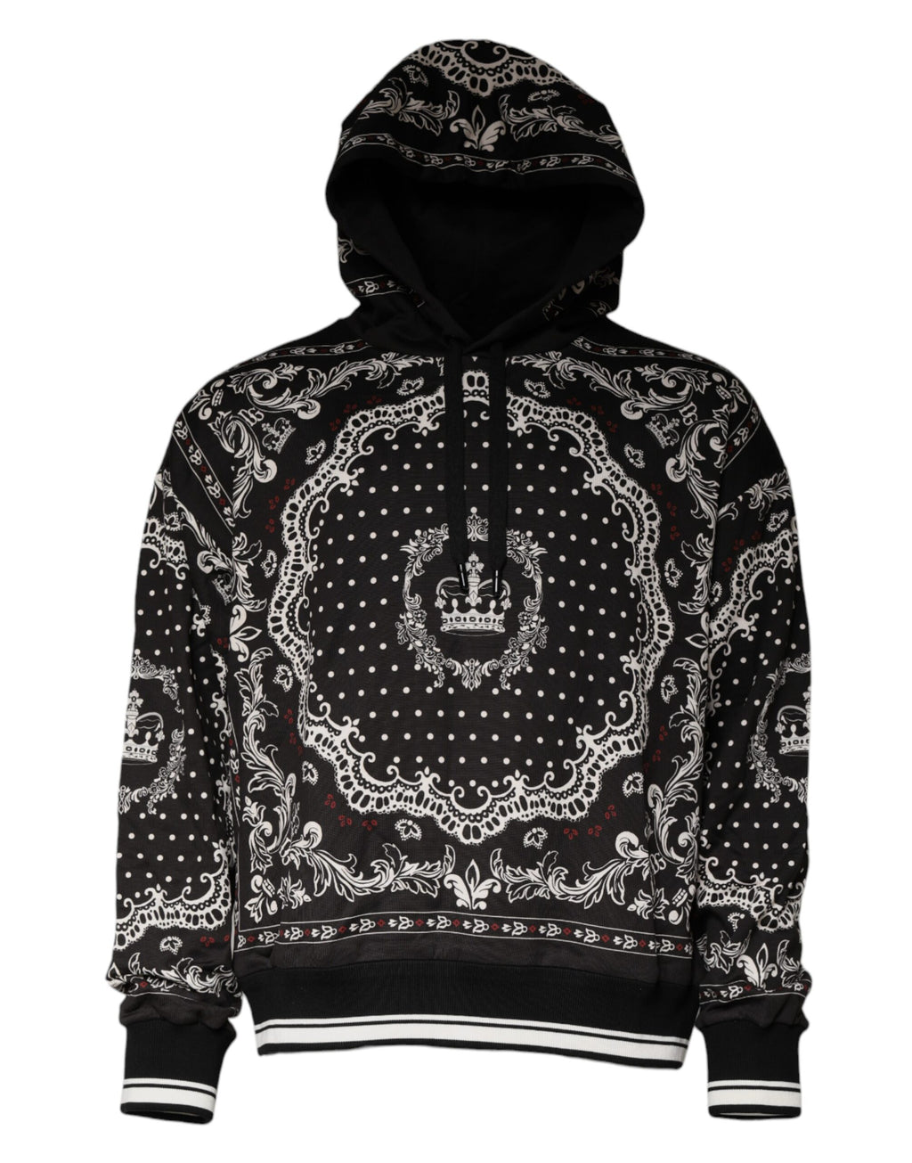 Dolce & Gabbana - Black Bandana Print Crown Logo Cotton Hoodie Sweater