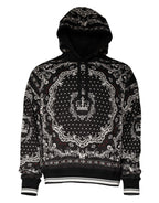 Dolce & Gabbana - Black Bandana Print Crown Logo Cotton Hoodie Sweater