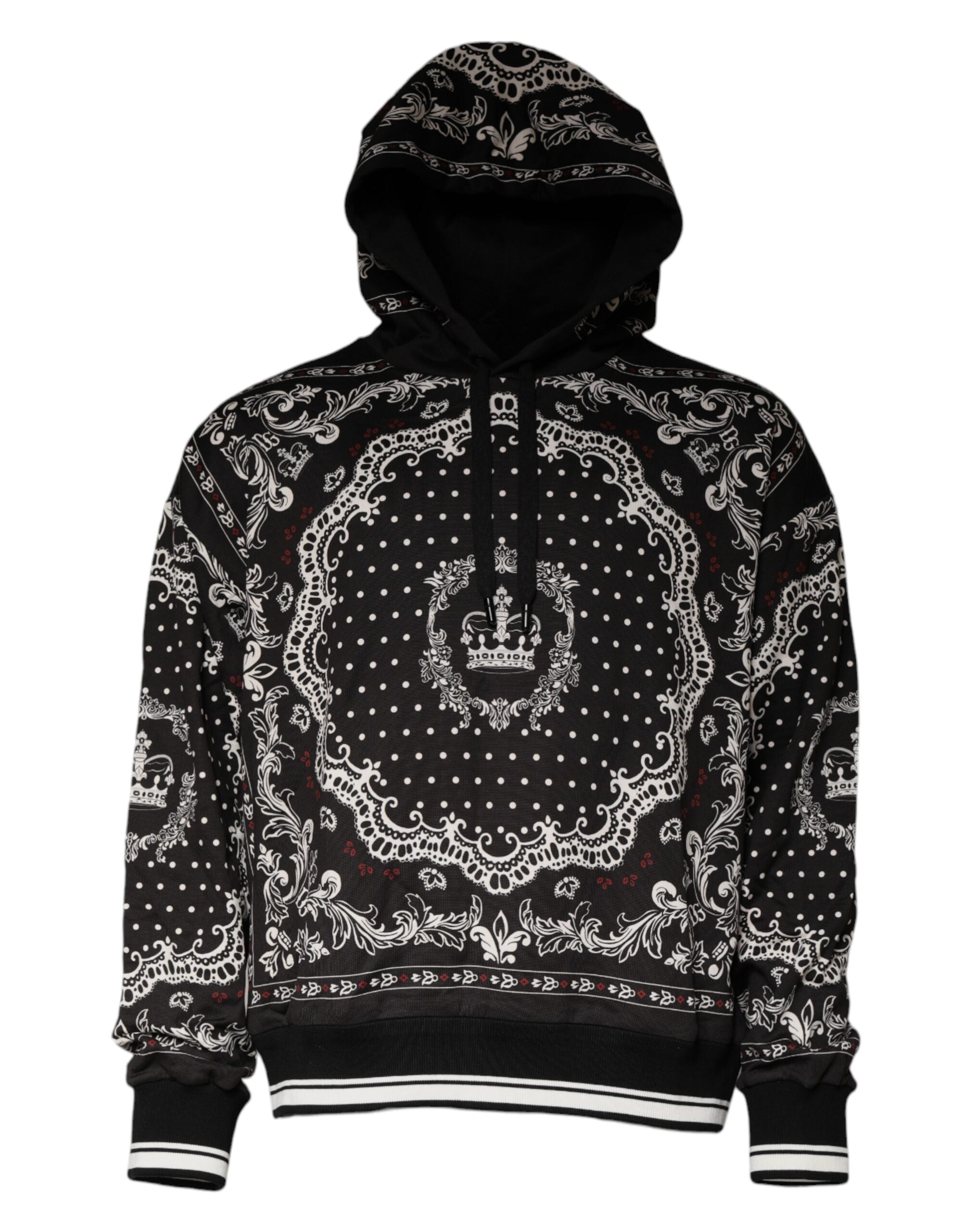 Dolce & Gabbana - Black Bandana Print Crown Logo Cotton Hoodie Sweater
