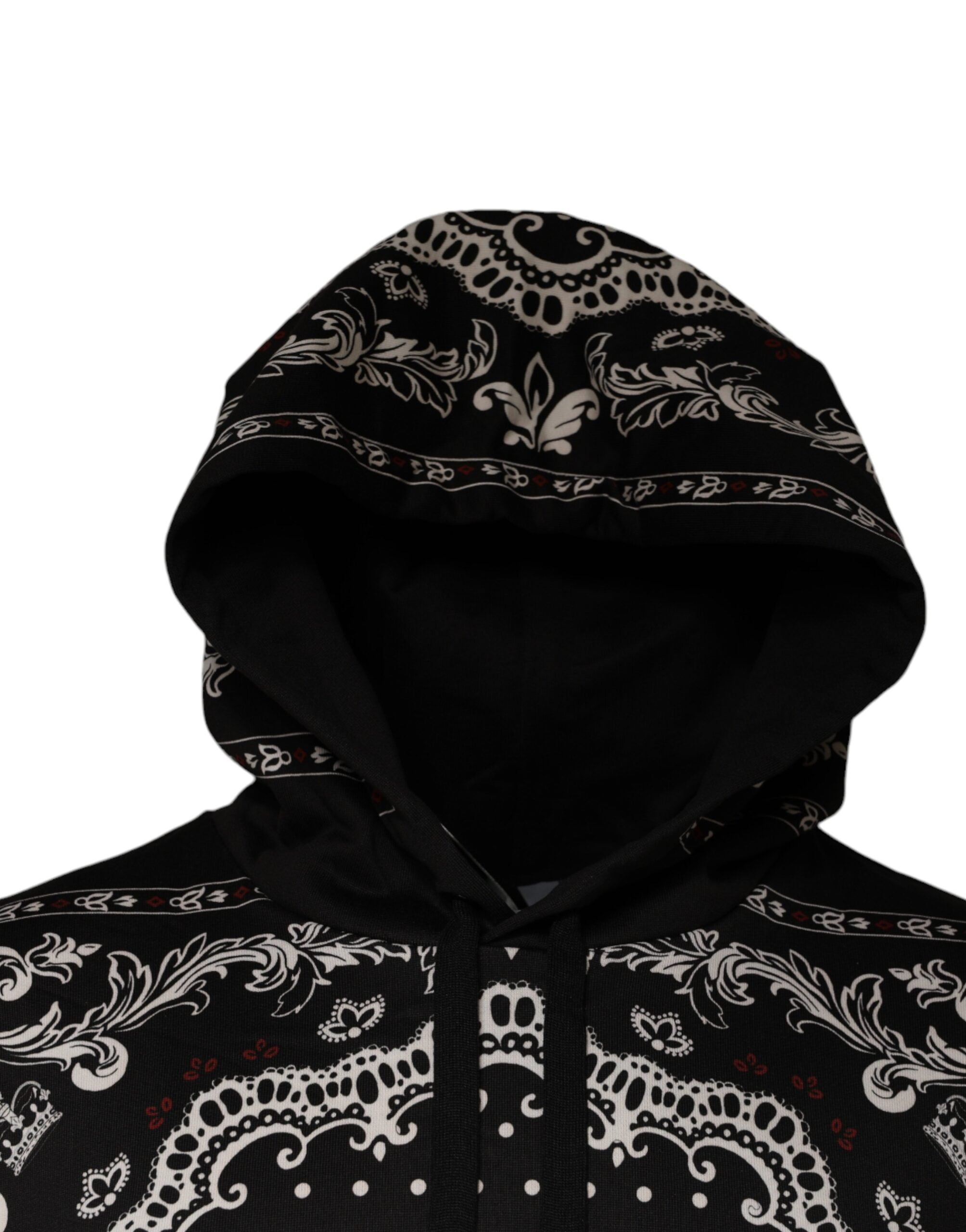 Dolce & Gabbana - Black Bandana Print Crown Logo Cotton Hoodie Sweater