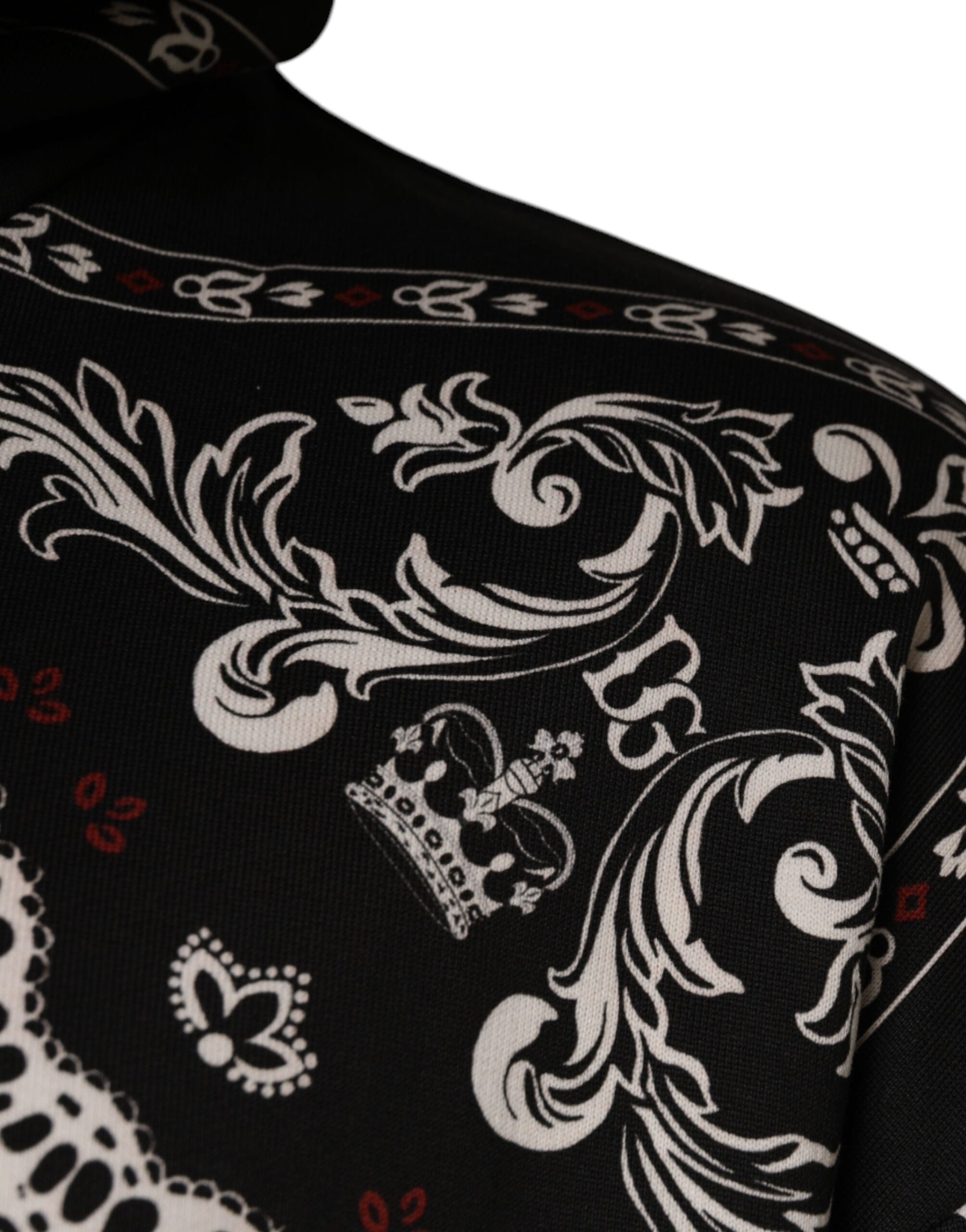 Dolce & Gabbana - Black Bandana Print Crown Logo Cotton Hoodie Sweater