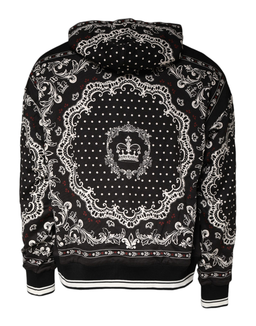 Dolce & Gabbana - Black Bandana Print Crown Logo Cotton Hoodie Sweater