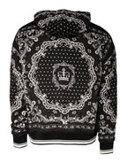 Dolce & Gabbana - Black Bandana Print Crown Logo Cotton Hoodie Sweater