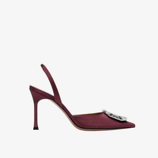 Amina Muaddi – Camelia 90 Satin Slingback Pumps