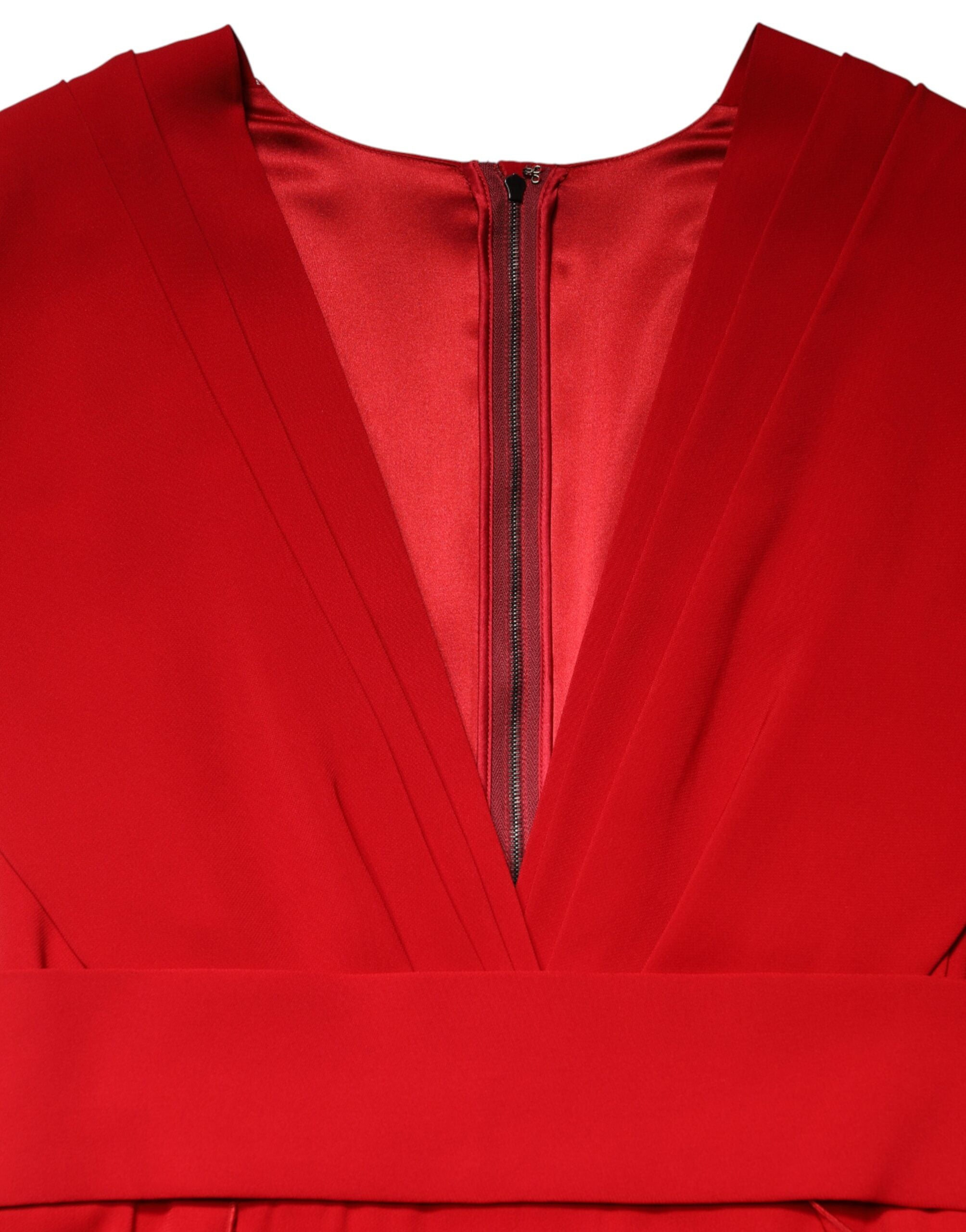 Dolce & Gabbana - Red Viscose Plunging Neckline Long Maxi Dress