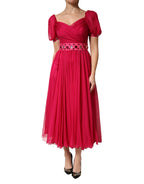 Dolce & Gabbana - Pink Silk Embellished A-line Midi Dress