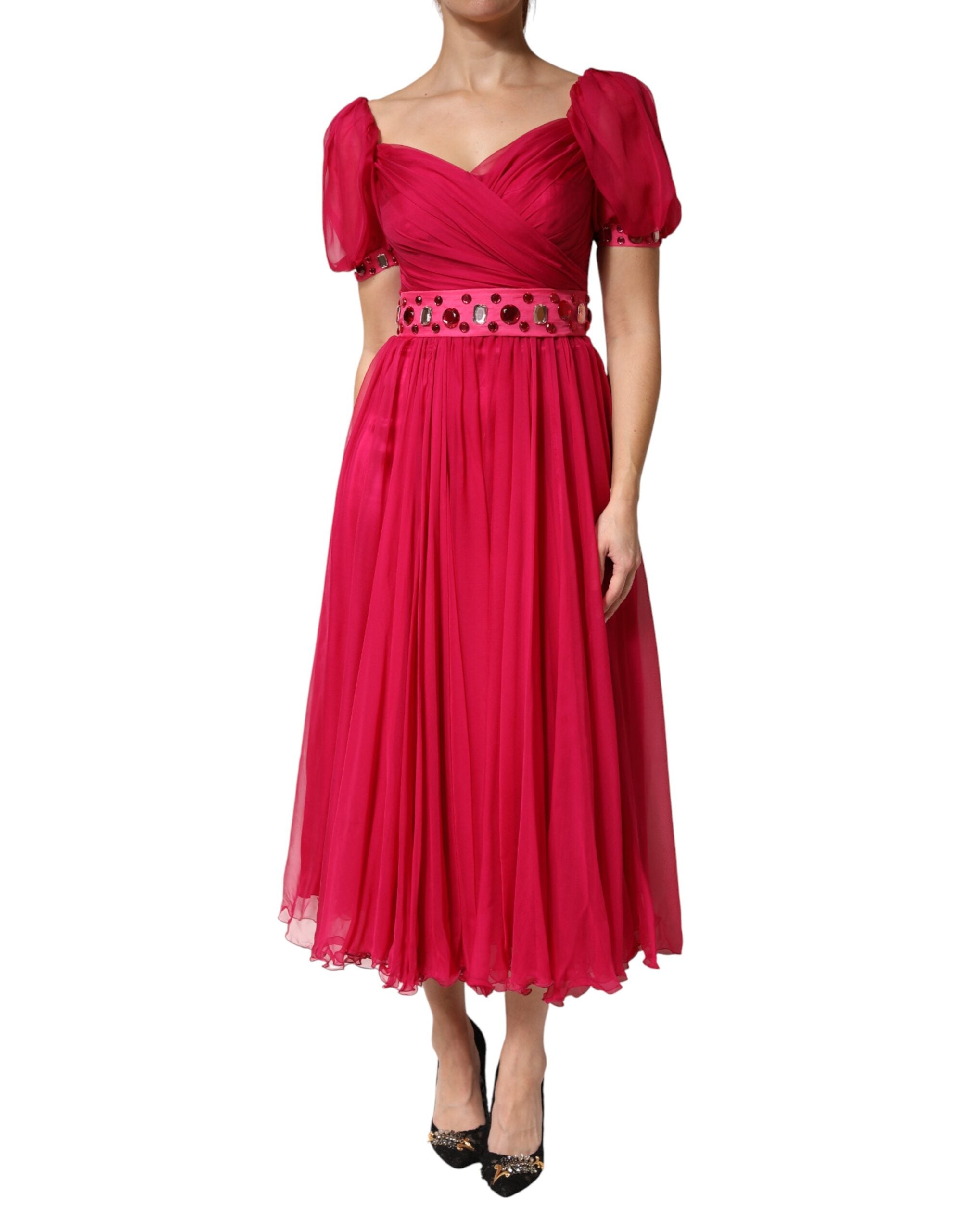 Dolce & Gabbana - Pink Silk Embellished A-line Midi Dress
