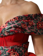 Dolce & Gabbana - Red Floral Off Shoulder A-line Gown Dress