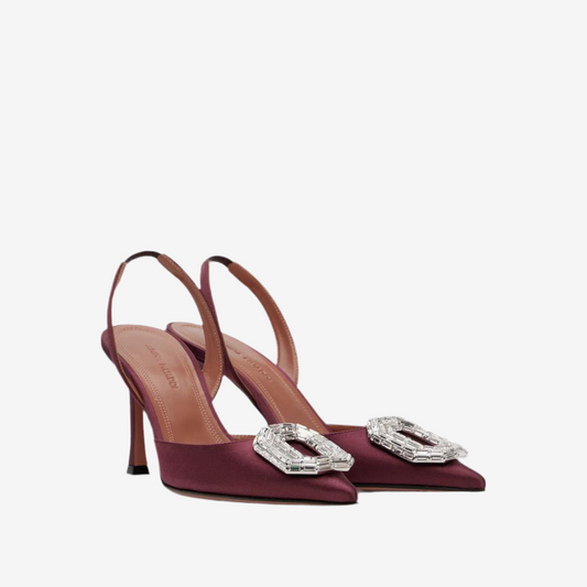 Amina Muaddi – Camelia 90 Satin Slingback Pumps